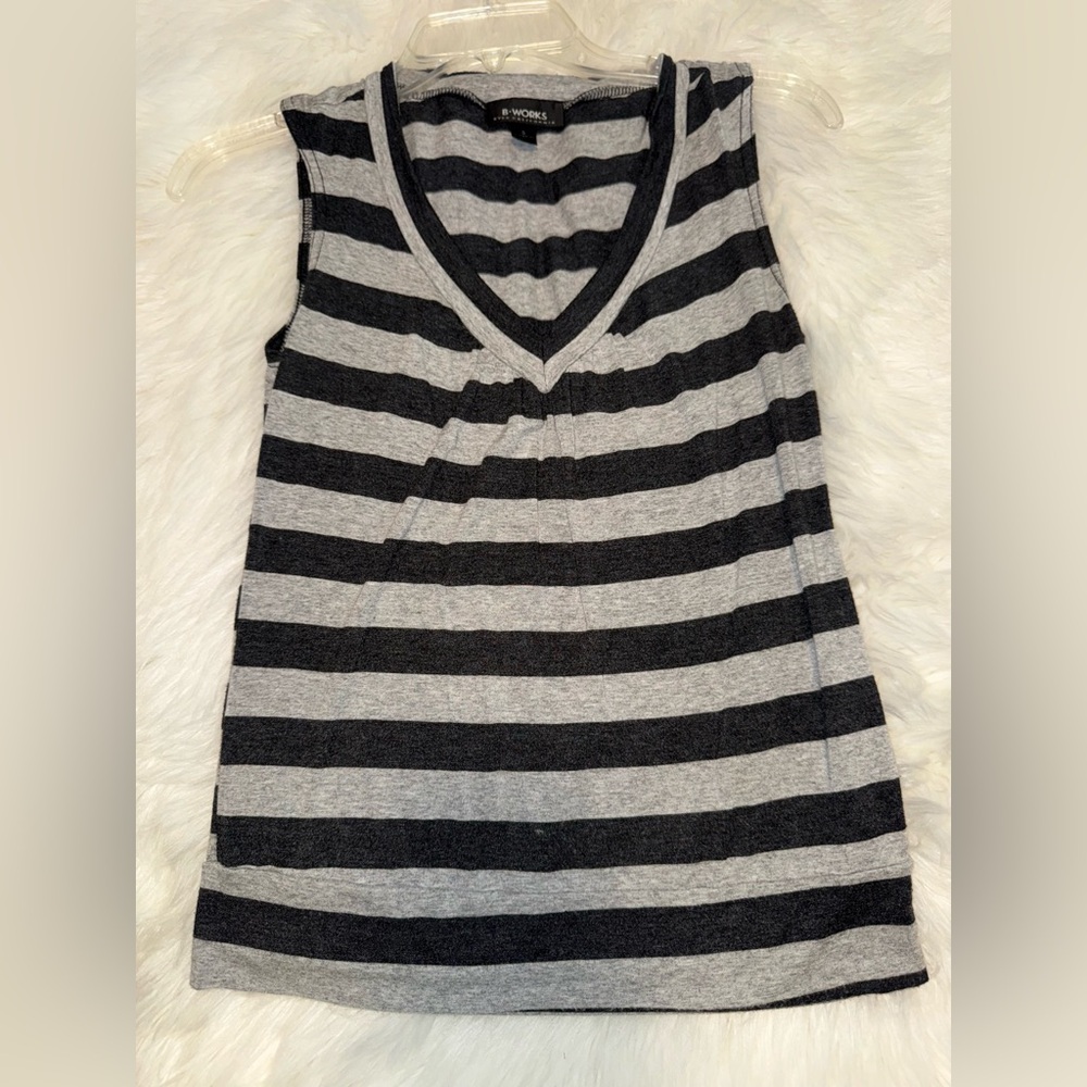 Victoria's Secret Striped V-Neck Tank Top - Black and Gray